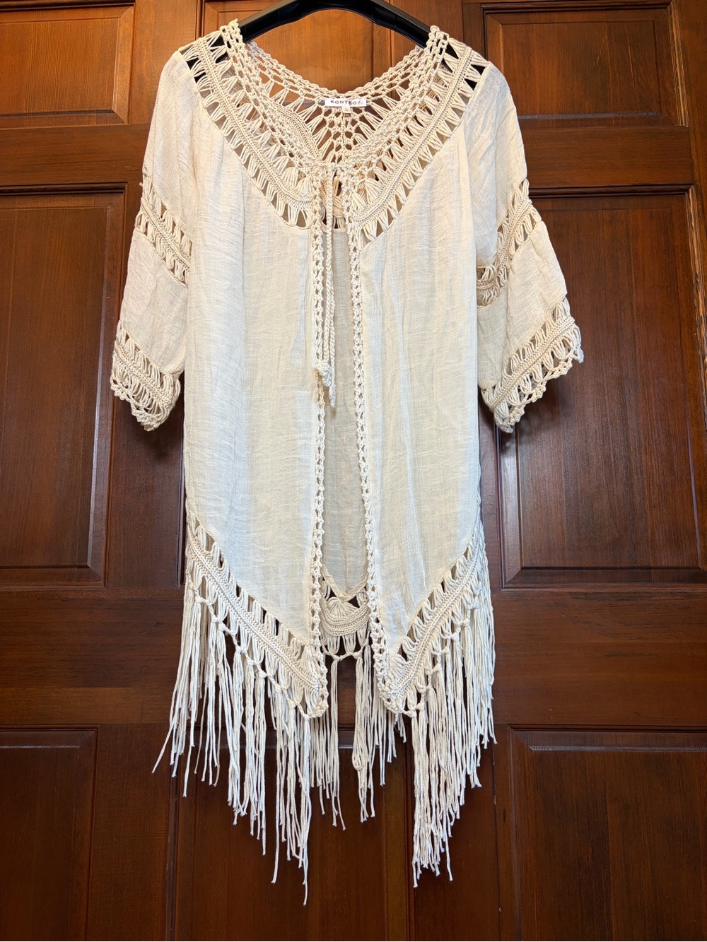 Cotton crochet fringe 70’s vintage inspired layer ruana cover coastal cowgirl